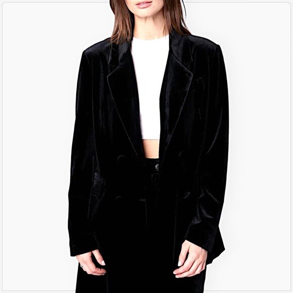 Blank NYC Last Dance Black Velvet Double Breasted Blazer Jacket NWT NEW S - Picture 1 of 6